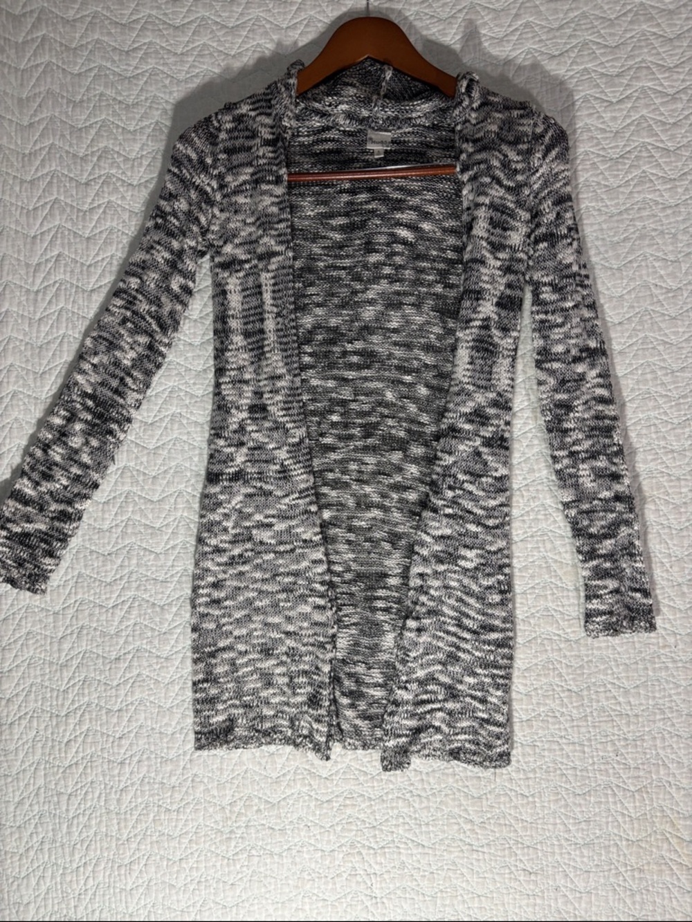 Mudd Marled Open-Front Cardigan - Black & White with hoodie Y2K